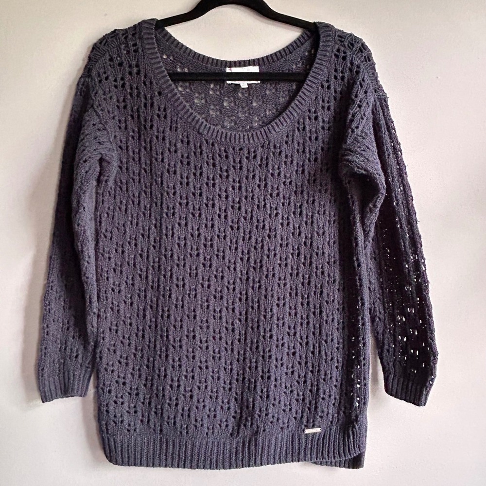 Gilly Hicks Sydney Womens Small Navy Open Knit Pointelle Scoop Sweater